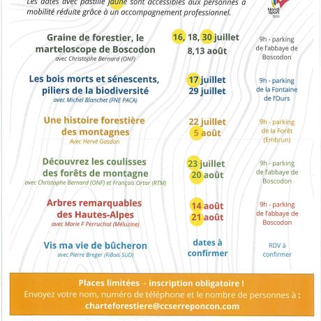Programme d'animations grand public de la charte forestière - été 2025 Programme d'animations grand public de la charte forestière - été 2025